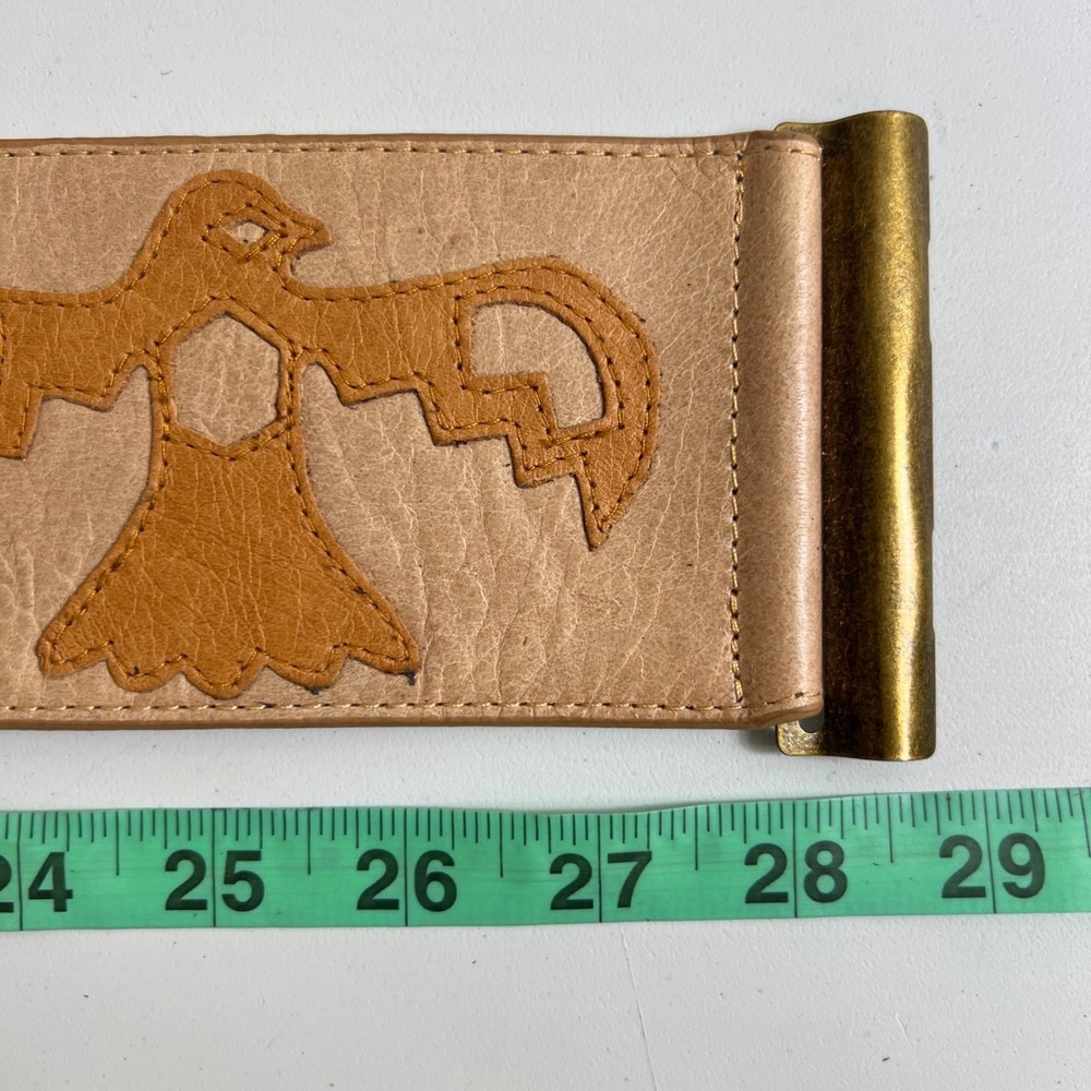 Womens Tan Elastic Cinch Waist Belt Brass Buckle Southwestern Boho Festival - Picture 8 of 9